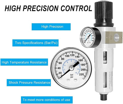 Beduan 3/8" Heavy Duty NPTCompressed Air Pressure Regulator Filter, Water/Oil - Image 4