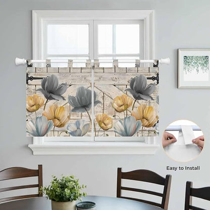 Spring Tulips Flower Kitchen Curtains 36 Inch Length, Small Window Curtains Tab - Image 4