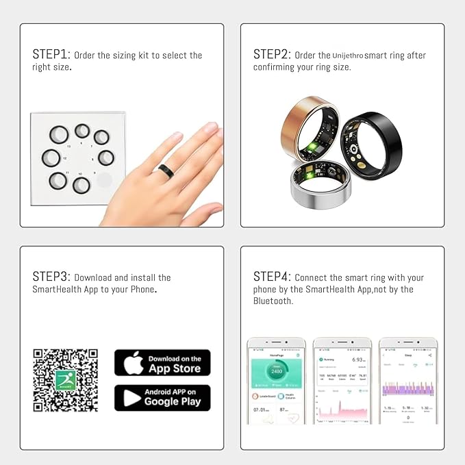 Smart Ring For Women Men, Health Tracker with Heart Rate/Blood Oxygen/Blood Pressure/Sleep Monitor/Step Counting, IP68 Waterproof Fitness ring, No App Fees for iPhone & Android (Rose Gold, 8#)