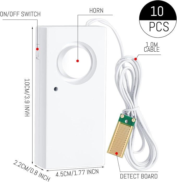 Hoteam 20 Pcs Water Sensor Alarm Leak Detector 120db Water Leak Alarm 9v Battery Flood Sensor Detector Overflow Security Alert for Home Basement Kitchen Garage Bath Tub Sink, White