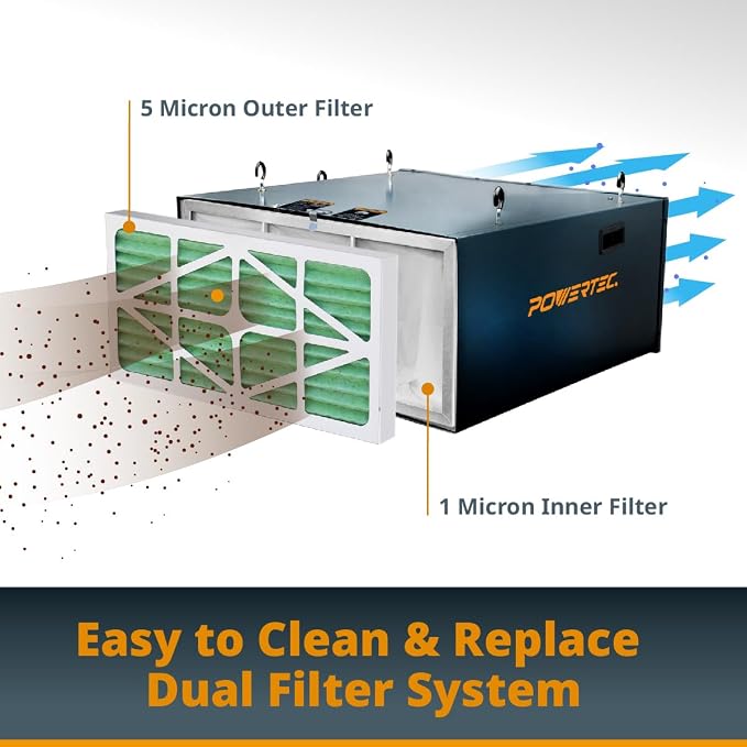 POWERTEC AF1045 3-Speed Remote Controlled Air Filtration System w/Extra Inner & - Image 2