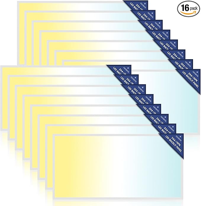 LUXRITE 2x4 FT LED Flat Panel Light, 5CCT Color Selectable 3000K 3500K 4000K 5000K 6500K, Wattage Selectable 30W/40W/50W, 6250 Lumens, LED Drop Ceiling Lights, 0-10V Dimmable, DLC & ETL (16 Pack)