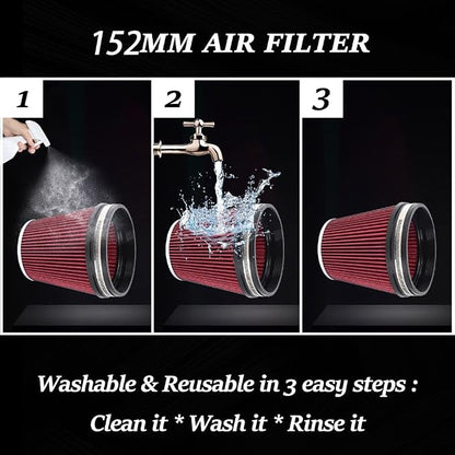 MUGE RACING 6" 152 mm High Flow Inlet Air Filter, Air Intake Cone Filter - Image 5