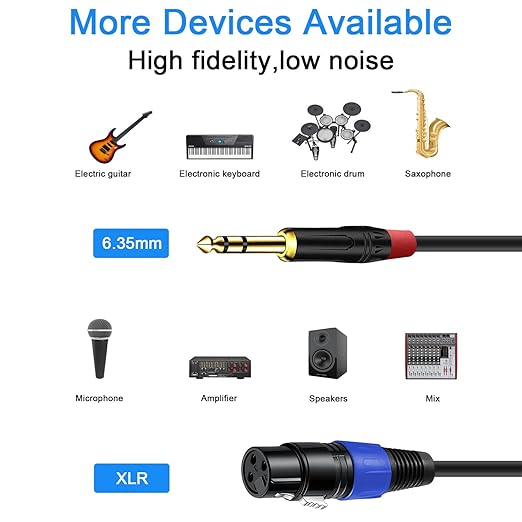 2Pack 6.35mm Dual TRS to XLR Female Cable for Microphone, Mixer, Amplifier, 1.5 FT, Dual 1/4 Male to XLR Audio Cable, Y Splitter Patch Cord, 3-PinXLR to Dual 1/4 TRS Male Converter Adapter Cable