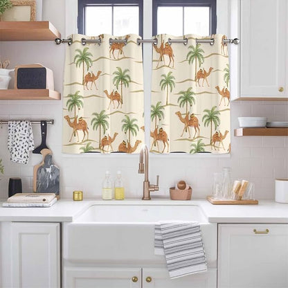 2 Panel Kitchen Cafe Curtains, Date Coconut Tree Sunlight Filtering Nature Air - Image 2