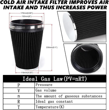 6" Inlet Cold Air Intake Filter Cone Replacement Performance Washable Clamp-On - Image 5
