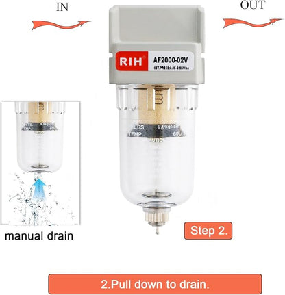 RIH 1/4" NPT Air Dryer for Compressor, Air compressor water separator, air - Image 3