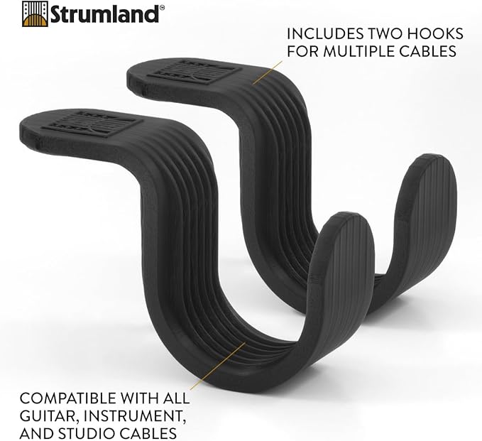 Strumland Music Cable Organizer Set (2-Pack) – Peel-and-Stick Guitar Cable Holder & Studio Cable Hook with Upgraded 3M Adhesive for Desks, Amps & Surfaces (Black)