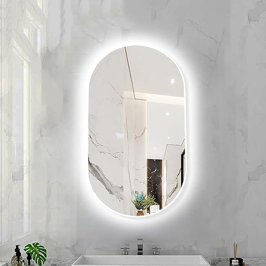 Oval LED Illuminated Bathroom Mirror, Wall-mounted Vanity Makeup Mirror by Unknown