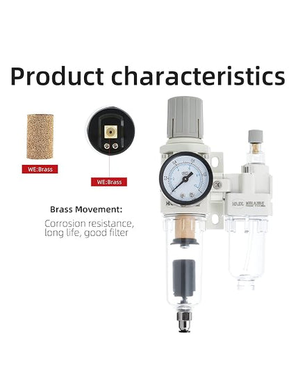 1/4" PT Compressed Air Filter Regulator Lubricator Combo Water/Oil Trap - Image 3