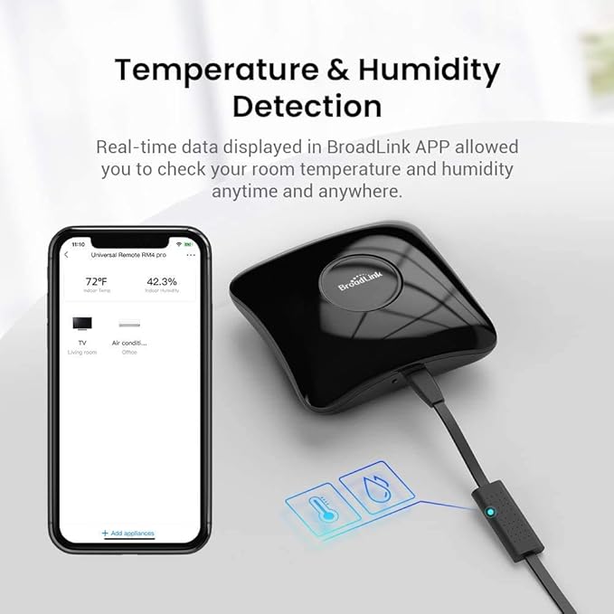 Broadlink RM4 pro Smart IR/RF Remote Control Hub with Sensor Cable(2.4GHz Wi-Fi Only)-WiFi IR/RF Blaster for Home Automation, TV, Curtain, Shades Remote, Works with Alexa, Google Assistant, IFTTT