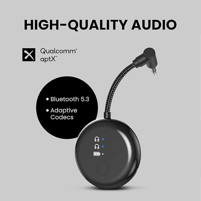 Avantree SoundJet R1 – 25Hr Airplane Bluetooth Adapter for All AirPods (Pro/Max) with Qualcomm Chipset & aptX Adaptive, Wireless Audio Transmitter for Flight Travel, Works with Bose & Other Headphones
