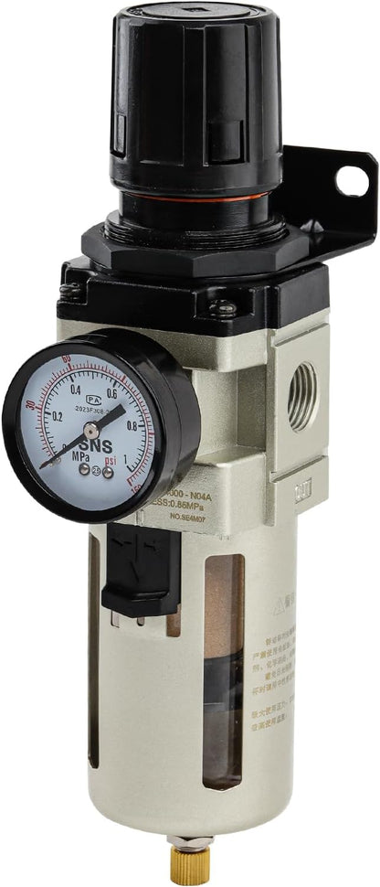 SNS 1/2”NPT Compressed Air Filter Regulator Piggyback Combo, Semi-auto Drain by SNS