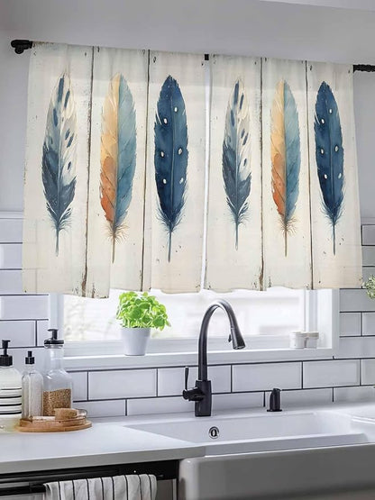 Sheer Curtains 45 Inch Length, Boho Ombre Vintage Wooden Grain Privacy Voile - Image 5