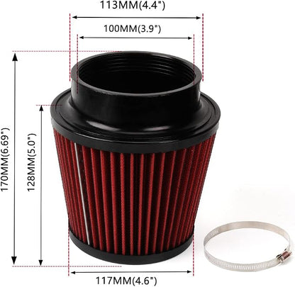 Red 4" 100mm Inlet Cone Replacement Dry Air Filter High Flow Car Performance - Image 5
