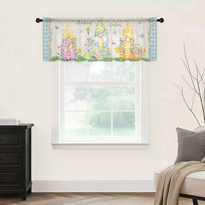 Easter Sheer Valances for Windows 54"x18", Light Filtering Kitchen Curtains - Image 9