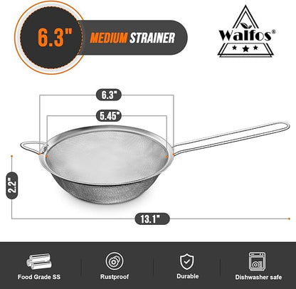 Walfos 6.3 Inch Fine Mesh Strainer, Premium Stainless Steel Sieve and Sifter - Image 5