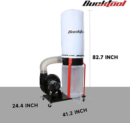 Bucktool 1.5HP Portable Dust Collector, 1100 CFM Workshop Dust Extraction - Image 8
