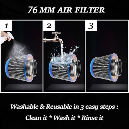 Cold Air Intake Filter, High Performance, Washable Filter, Clamp-On Replacement - Image 4