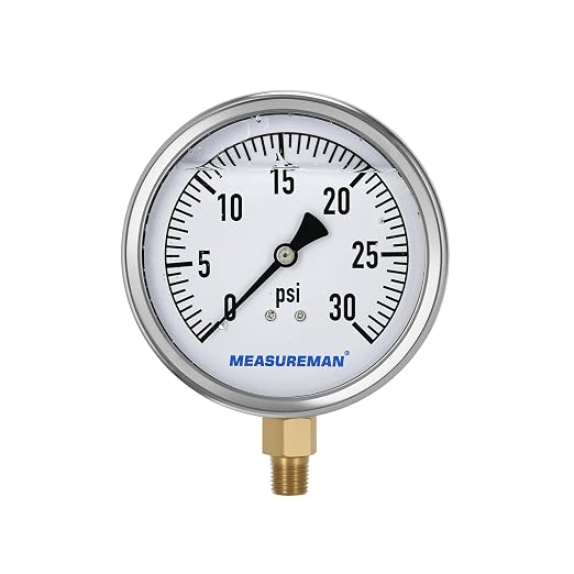 MEASUREMAN Glycerin Filled Plumbing Pressure Gauge 0-30psi Stainless Steel Case by MEASUREMAN