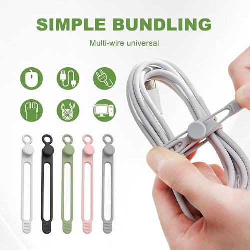 20PC Data Cable Organizer, 2026 Upgrade Silicone Cable Ties Reusable Cable Management Organizers, Multipurpose Elastic Cord Organizer for Fastening and Bundling Cable Cords Wires (20PC)