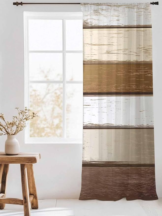 Sheer Curtains 96 Inches Long, Vintage Geometric Brown Semi Sheer Curtains - Image 3