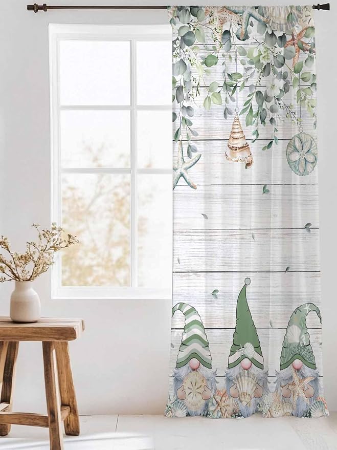 Sheer Curtains 108 Inches Long, Coastal Eucalyptus Leaf Semi Sheer Curtains - Image 3
