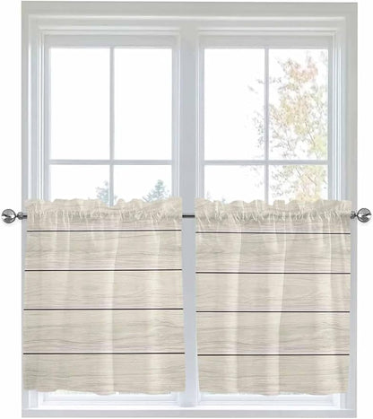 Vintage Country Wooden Board Window Valance Curtains, Gradient Wood Grain Line - Image 9