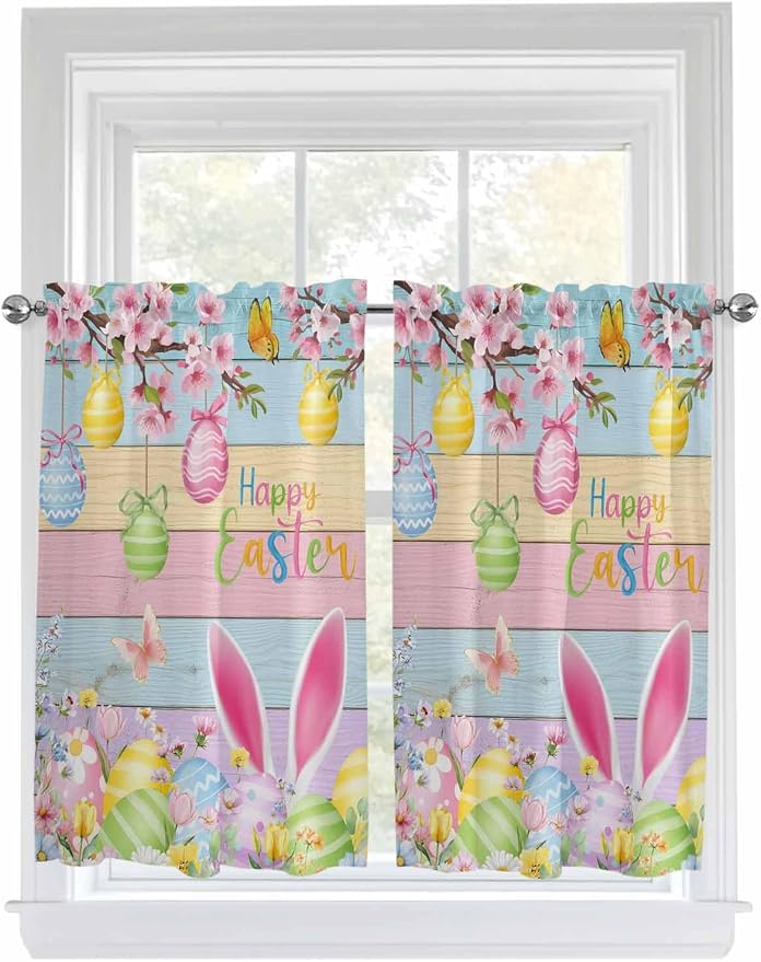 Colorful Easter Kitchen Curtains 45 Inches length, Spring Watercolor Bunny Egg by Unknown