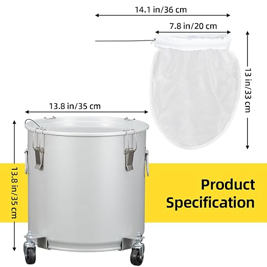 PioneerWorks Fryer Grease Bucket 8 Gal, Coated Carbon Steel Oil Filter Pot - Image 5