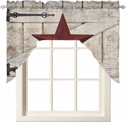 Village Stars Swag Kitchen Curtains Valance and Tier Set, Vintage Dark Red Star by Unknown