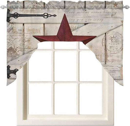 Village Stars Swag Kitchen Curtains Valance and Tier Set, Vintage Dark Red Star by Unknown