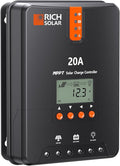 RICH SOLAR 20A MPPT Solar Charge Controller – High-Efficiency 12V/24V Auto Detection, 99% Tracking, Rugged Design for RVs, Boats & Off-Grid Systems
