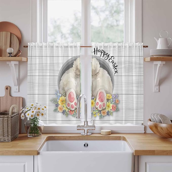 Easter Bunny Kitchen Tier Curtains 45 Inch Long 2 Panel Set, Rod Pocket Short by Unknown