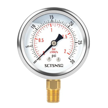 2-1/2" Dial Size, 0-30 Psi Low Pressure Gauge, Glycerin Liquid Filled, 1/4" NPT by SCTSNSR