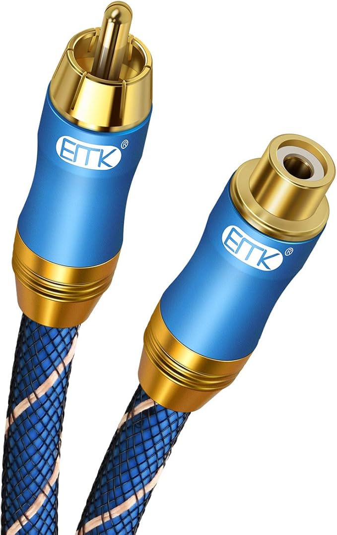 EMK Subwoofer Extension Cable(10ft/3m) Coaxial Male to Female Cable Gold Plated Copper Shell Heavy Duty Digital Coaxial Audio Cable Subwoofer Cable for Home Theater, HDTV, Amplifiers, Hi-Fi Systems