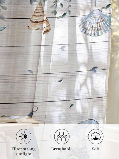 Sheer Curtains 63 Inch Length, Coastal Eucalyptus Leaf Semi Sheer Curtains - Image 6