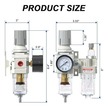 AIRZOE 1/4" NPT Compressed Air Filter Regulator Lubricator Combo, Air - Image 2