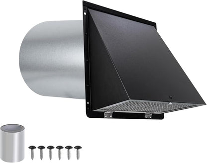 6 Inch Hooded Wall Vent with Screen and Damper, 6 Inch Wall Exhaust Vent Cover by JYINCPED