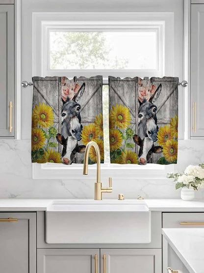 Farmhouse Half Window Curtain 36 Inches Long, Vintage Sunflowers Animals - Image 3