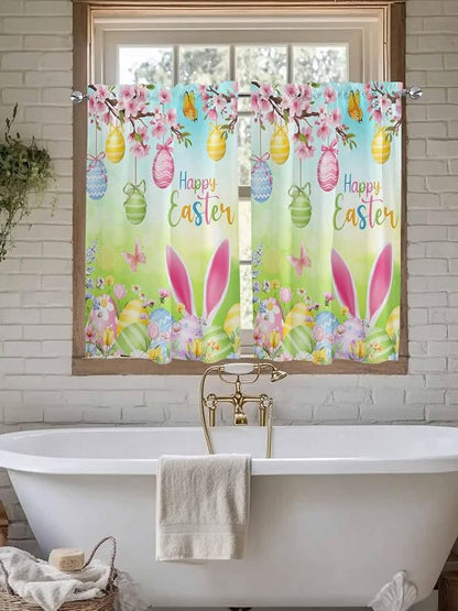 Easter Tier Curtains 45 Inches Long, Spring Bunny Colorful Rabbit Eggs - Image 7
