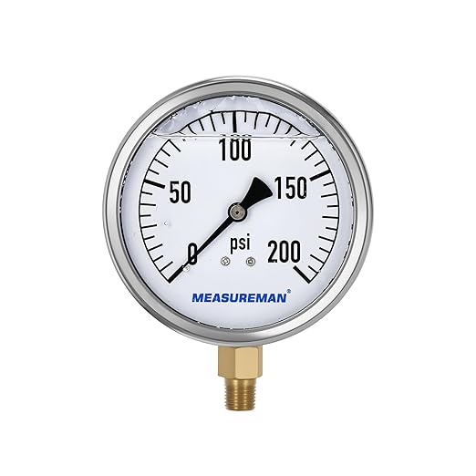 MEASUREMAN Glycerin Filled Plumbing Pressure Gauge 0-200psi Stainless Steel Case by MEASUREMAN