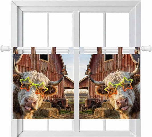 Farm Yaks Kitchen Curtains 36 Inch Length, Small Window Curtains Tab Top by Unknown