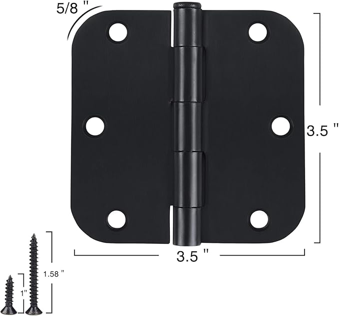 Interior Matte Black Hardware Door Hinges 3.5 Inch 30 Pack 3 1/2" Rounded 5/8" Radius Left Right Hinge for Penthouse Studio Dorm Hut Apartment Home Metal Decor Bisagras para Puertas De Madera 3 ½"