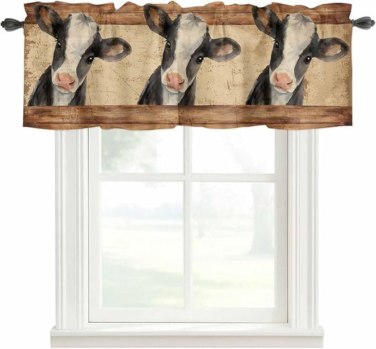 Farmhouse Cow Curtain Valances for Windows, Kitchen Valance Window Treatment by Unknown