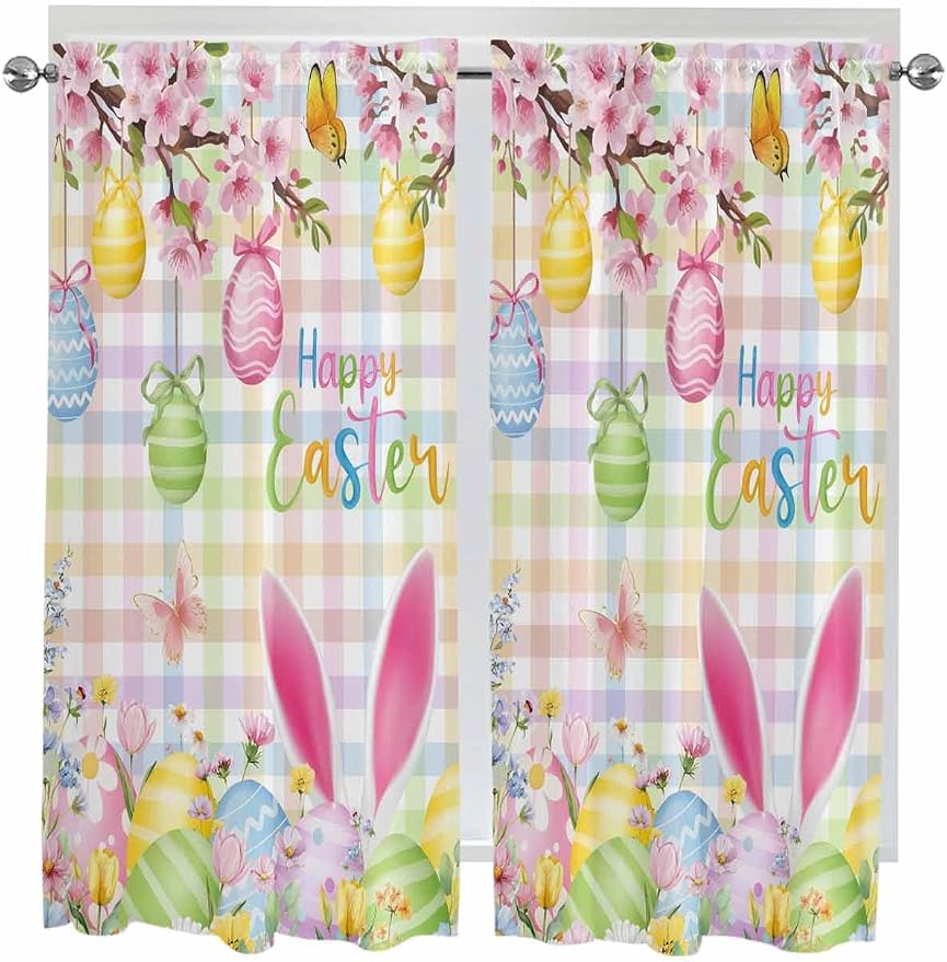 Happy Easter Living Room Curtains 72 Inches length, Spring Bunny Colorful Eggs by Unknown