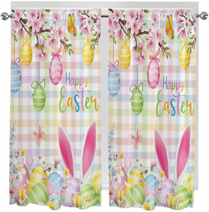 Happy Easter Living Room Curtains 72 Inches length, Spring Bunny Colorful Eggs by Unknown