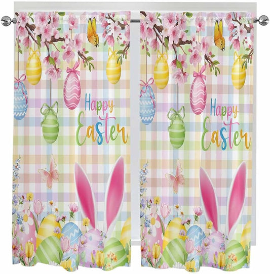 Happy Easter Living Room Curtains 72 Inches length, Spring Bunny Colorful Eggs by Unknown