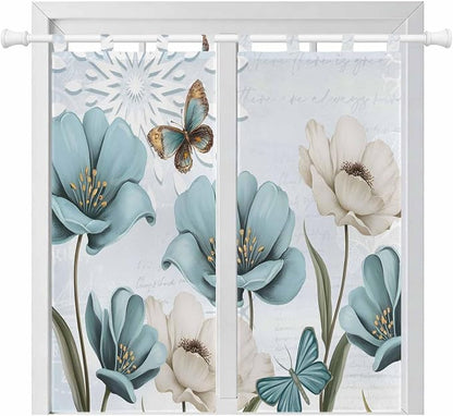 Blue Tulips Living Room Curtains 84 Inch Length, Window Curtains Tab Top by Unknown