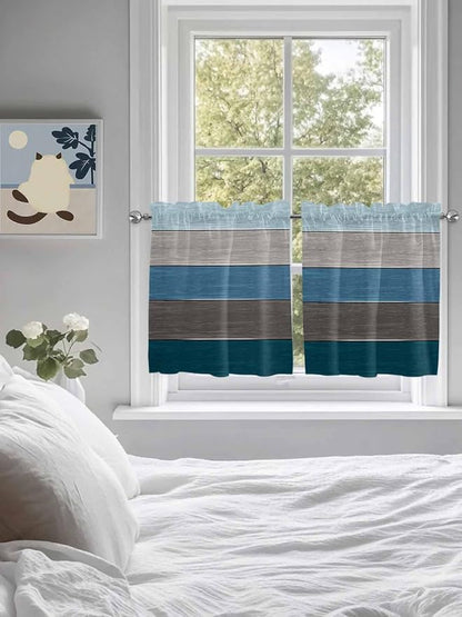 Retro Farm Blue Gray Wood Grain Window Valance Curtains, Rustic Wooden Plank - Image 3